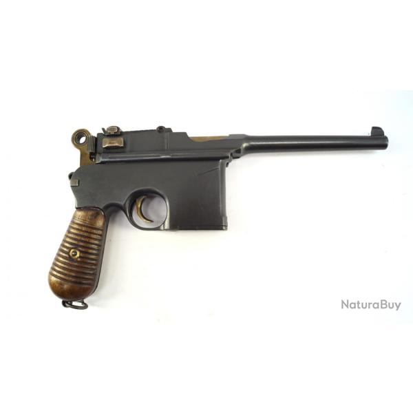 Pistolet Mauser C96 Flatside Large ring Chinois dat&eacute; 1928 Port naval de Taku 7.63 Avec crosse
