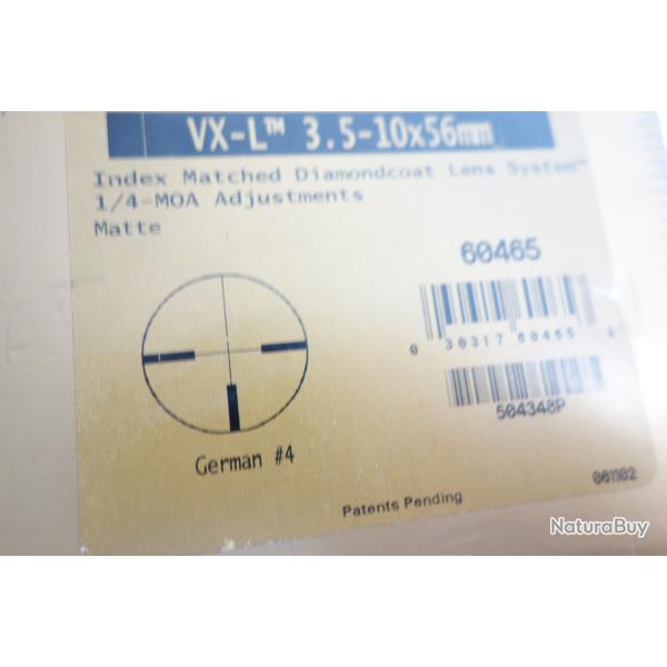 LUNETTE LEUPOLD VXL  NON LUMINEUSE  3.5-10X56  NEUVE  TUBE CORP 25.4 MM