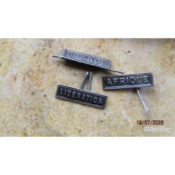 3 barrettes 8mm  pour m�daille grande ou petite comm�morative  AFRIQUE LIBERATION FRANCE