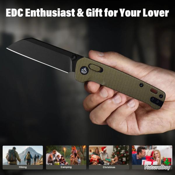 Couteau QSP Penguin Glyde Lock Lame Sheepfoot Acier 14C28N Manche FRN Khaki Crossbar QS130GLC2