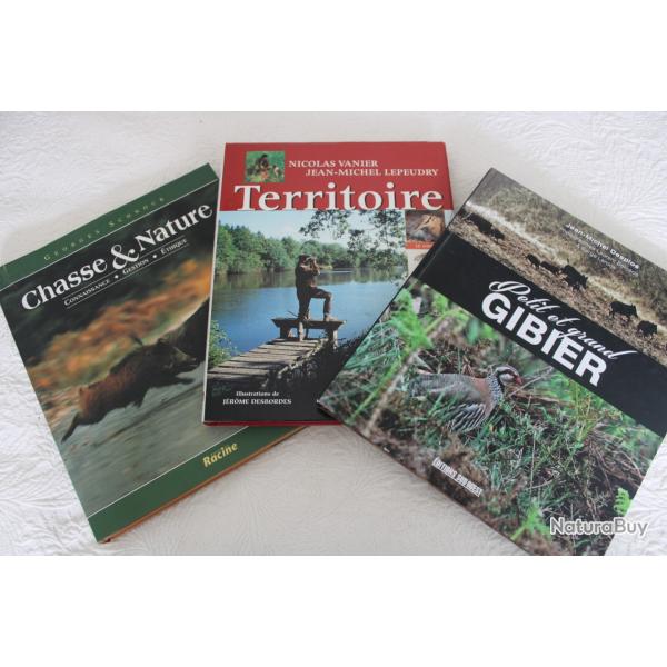 Lot 3 livres chasse, nature, territoire, gestion petit et grand gibier