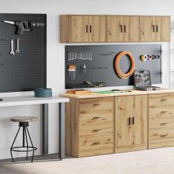 Armoires garage 2 pcs ch&ecirc;ne artisanal bois d'ing&eacute;nierie