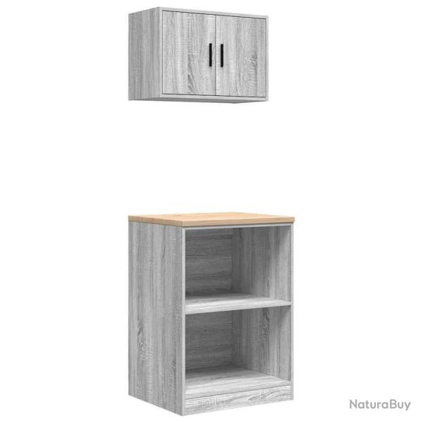 Armoires de garage 2 pcs sonoma gris bois d'ing�nierie alsavelo