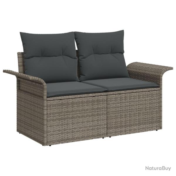 Canaps de jardin 5 pices avec coussins gris en poly rotin, Canap de jardin 2 places avec rangemen