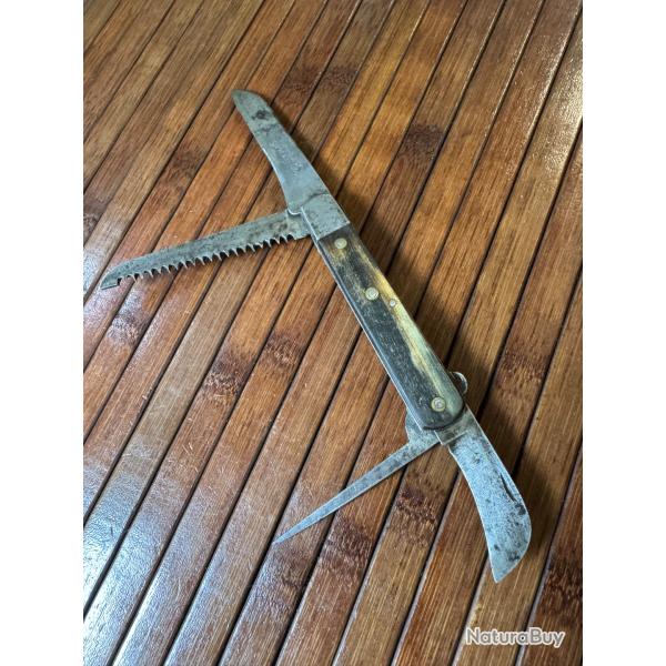 COUTEAU FRAN�AIS VINTAGE COLLECTOR DUMAS A�N� TRENTE-DEUX 32 MULTI LAMES PLAQUETTES CORNE