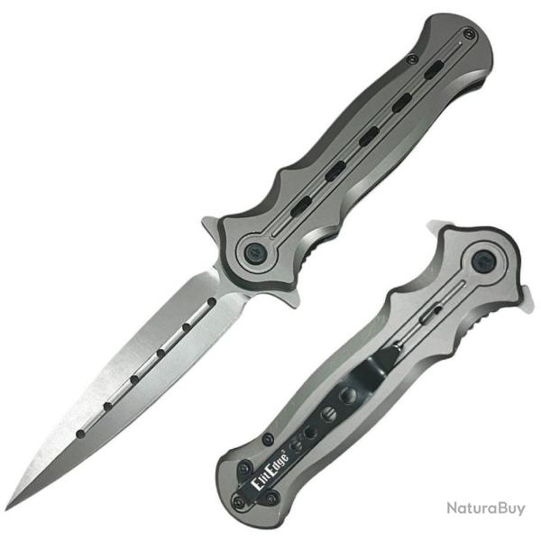 Couteau ElitEdge Semi Automatique Lame Dague Acier 8Cr13MoV Manche Acier Linerlock Clip EE10B010GY