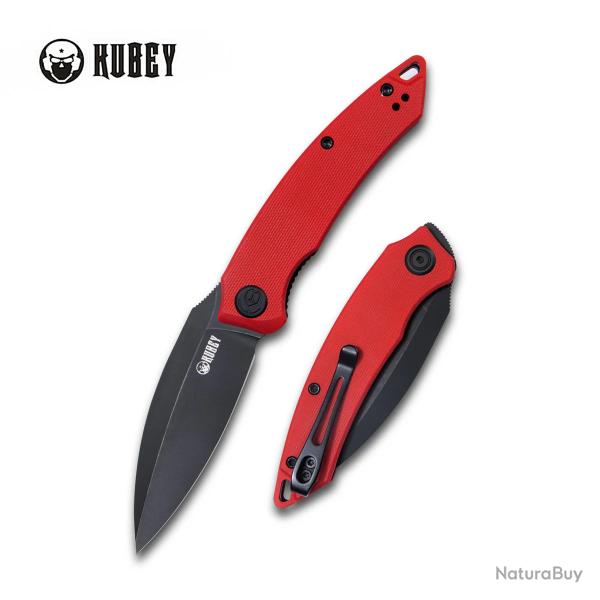Couteau Kubey Leaf Lame Spear Point Acier AUS-10 Black Manche G10 Rouge Linerlock KIVT KUB333B