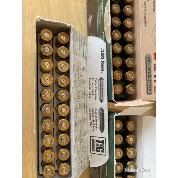 Lot de 89 �tuis vides pour rechargement en calibre 280 remington