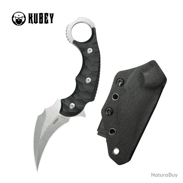 Couteau Kubey Velociraptor Black Karambit Lame Trailing Point Acier 14C28N Manche G10 �tui KUB448A