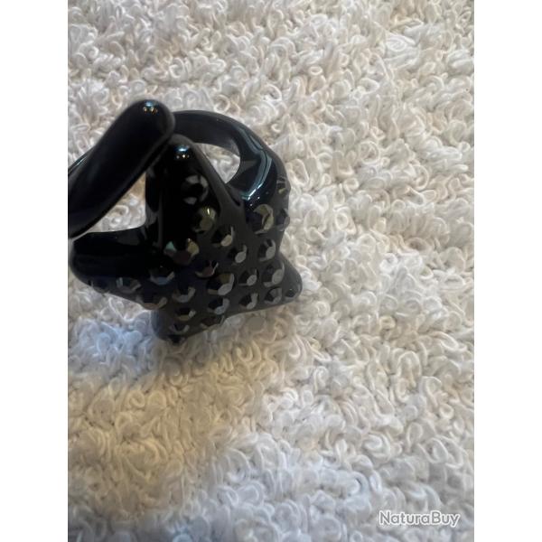 Bague cristaluna asteria acrylique noir swarovski jet neuf