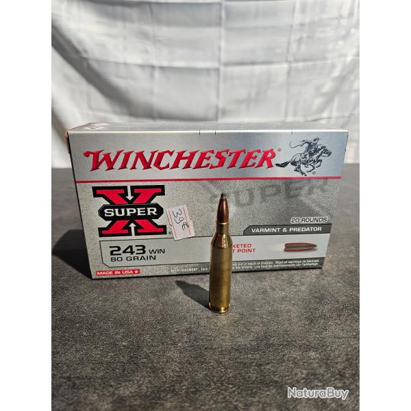 Munition de chasse cal. 243 Winchester, Ogive Super X Jacketed Soft Point, 80 grains