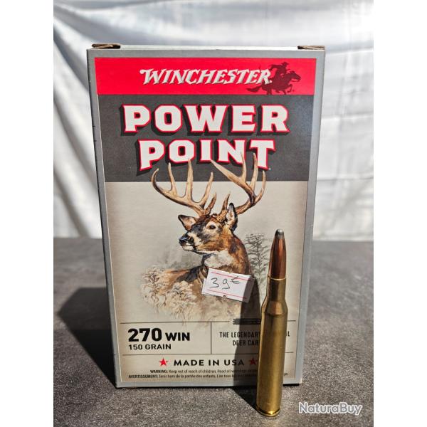 Munition de chasse Winchester cal. 270 Winchester, Ogive Power Point, 150 grains