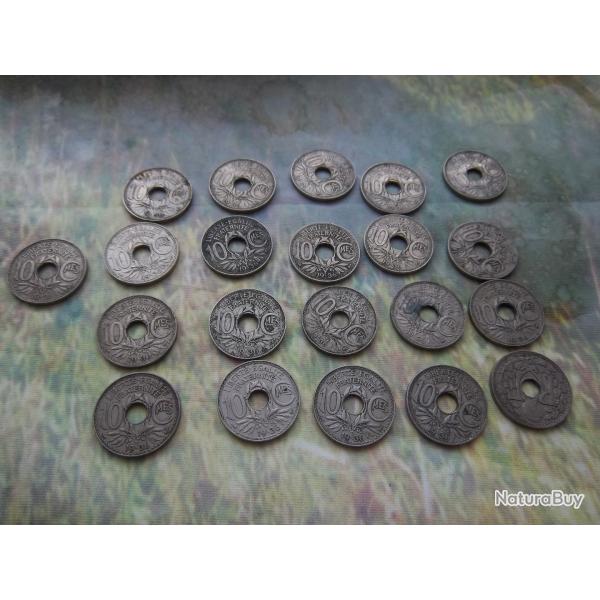 lot 21 pi�ces monnaie collection 10 centimes de 1936 type Lindauer
