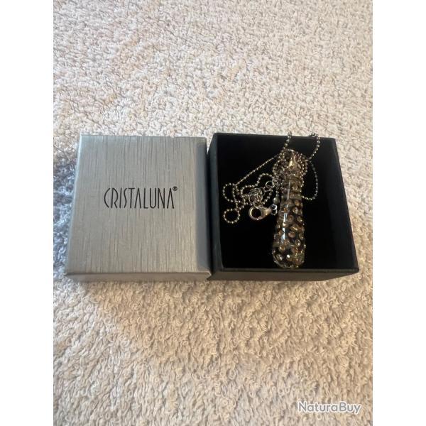 collier cristaluna chaine argent 925 rhodie avec pendentif lacrima swarovski topaze colorado claire