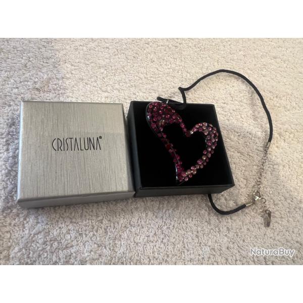 Collier cristaluna beau pendentif acrylique cristal noir swarovski rose fuchsia siam 201 610 a6
