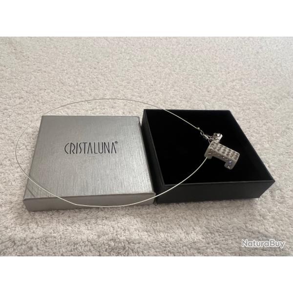 Collier cristaluna lux argent sterling 925 pendentif acrylique blanc swarovski cristal 203 408 00