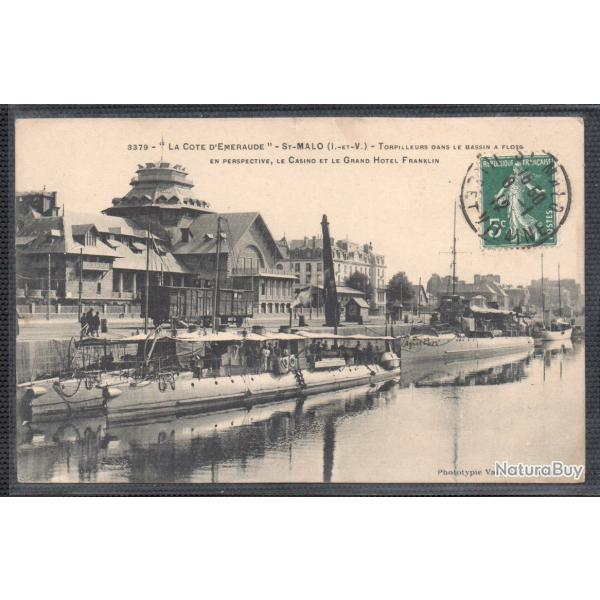 CPA- Marine Militaire -" LA COTE DEMERAUDE " ST - MALO ( I-ET - V ) TORPILLEUR DANS LE A FLOT N�3726