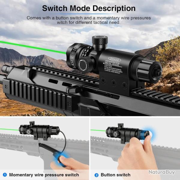 Pointeur laser tactique VERT avec interrupteur dport + 2 montages (en 8 et rail 20mm)