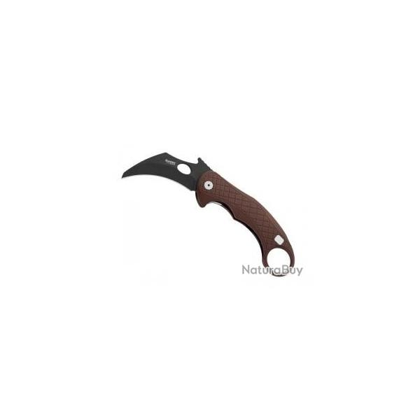 Couteau Karambit Lionsteel  LEONE MARRON lame Hawkbill noire � trou acier CPM MagnaCut