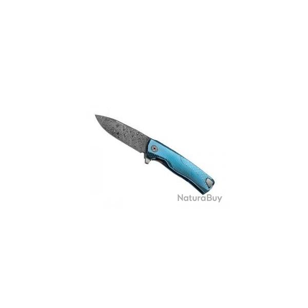 Couteau Lionsteel ROK lame acier damas inox +manche titanium 6AL4V bleu