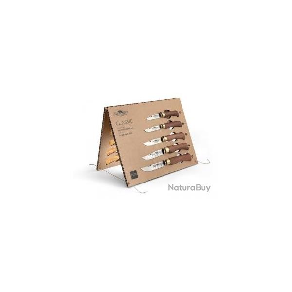 Pr�sentoir 20 couteaux Old bear 2 faces de 5 couteaux (recto : noyer / verso : olivier) + 1 offert