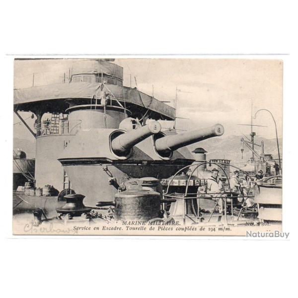 CPA - Marine Militaire -Service en Escadre Tourelle de Pi�ces coupl�es de 194m/m  - N�3446