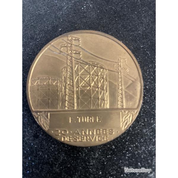 M�daille En Bronze, �lectricit� De France Et Gaz De France M�daille de AR henry DROPSY 20 ann�es