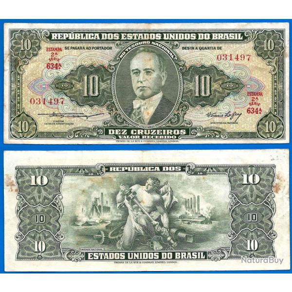 Bresil 10 Cruzeiros 1953 Sign 1 Estampa 2A Serie 634 A Billet Brasil Brazil Cruzeiro Reail Reais