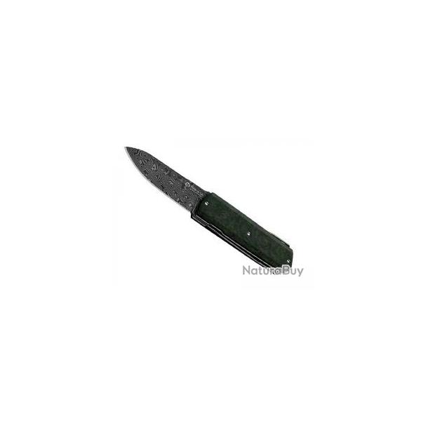 Couteau Maserin SILVER lame acier ELMAX satin  cran intrieur manche fibre de carbone marbre vert