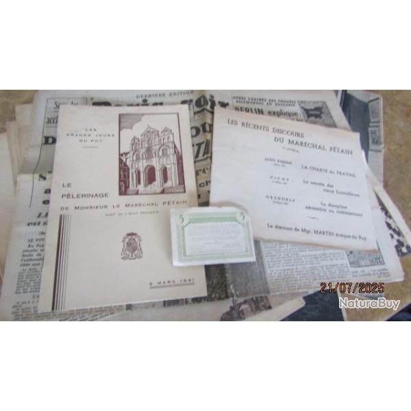 journaux ww2 mar�chal Philippe P�tain articles discours  p�l�rinage religieux Puy en Velay