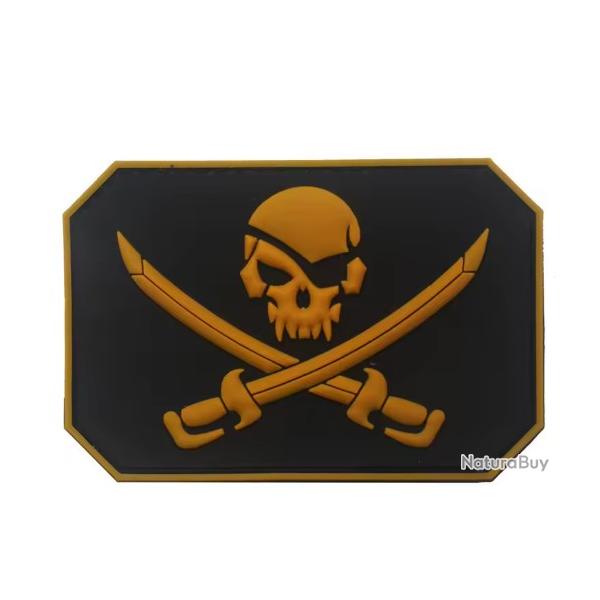 Patch Drapeau - Pirate - Marron/dor - PVC - velcro - Livraison gratuite