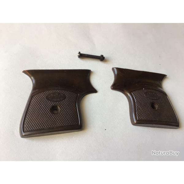 VENDU PAR LE-CUIRASSIER PLAQUETTES POUR PISTOLET STARTER MMM MODIAL MOD 1900 CAL 6 MM BLANC