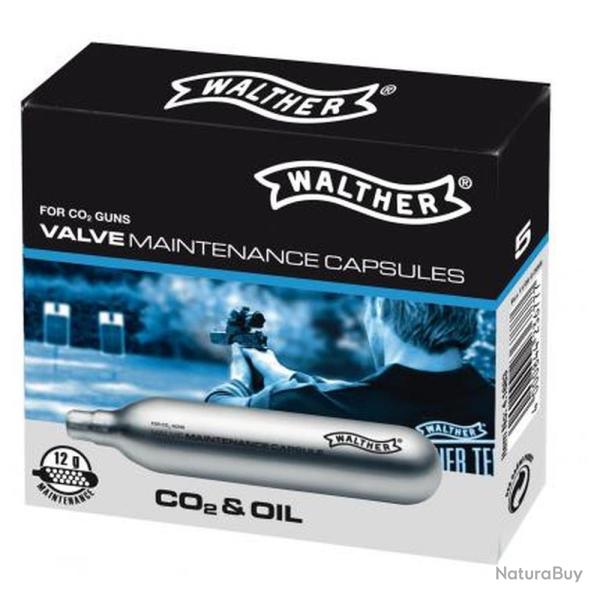 Capsules de Nettoyage CO2 Walther 12 g - Lot de 5 - Puissance Constante - Pour Armes � Air Comprim�