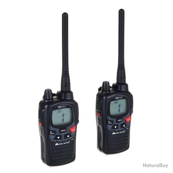 PACK DE 2 TALKIE WALKIE MIDLAND G9 PRO NOIR + OREILLETTE