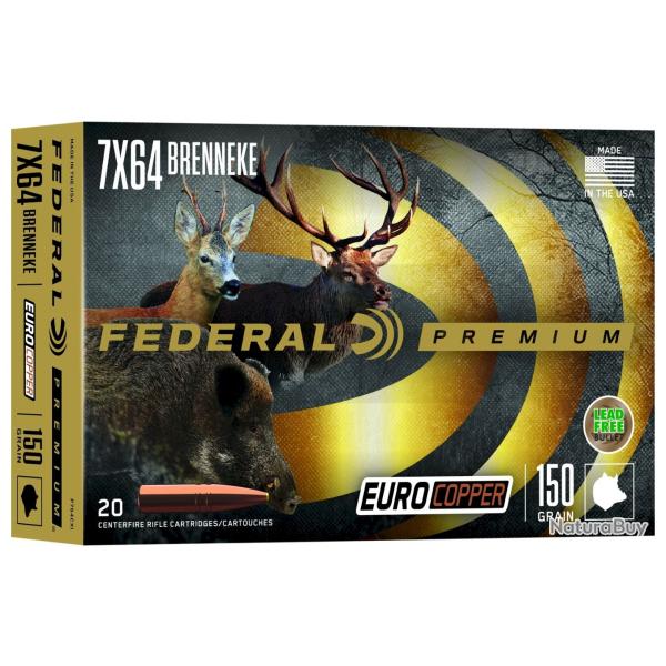 Munitions sans plomb FEDERAL premium euro Copper cal.7x64 150 gr par 20