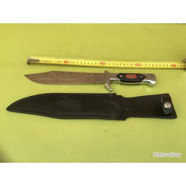 VENDU PAR LE-CUIRASSIER TRES BEAU POIGNARD ALBACETE INOX AVEC SOLIDE FOURREAU CUIR
