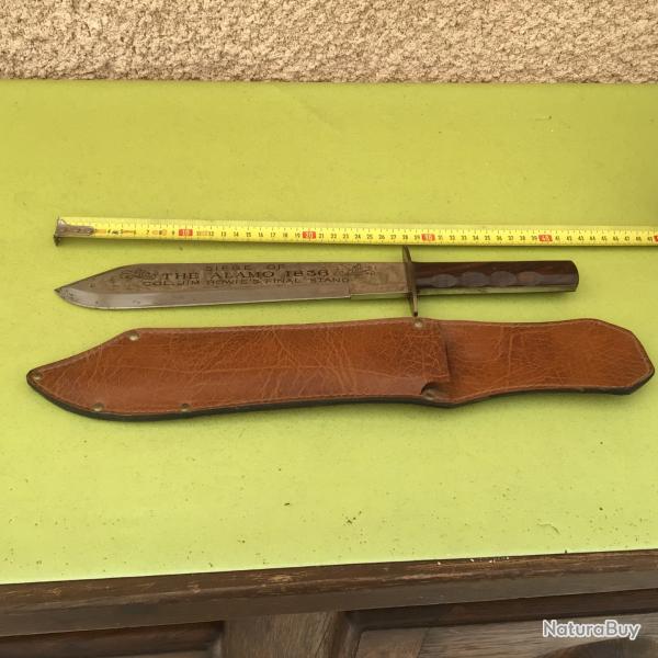 VENDU PAR LE-CUIRASSIER BEAU POIGNARD COMM�MORATIF SI�GE ALAMO 1836 AVEC FOURREAU CUIR