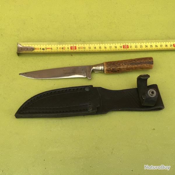 VENDU PAR LE-CUIRASSIER BEAU POIGNARD REXINGER AVEC FOURREAU CUIR MANCHE CORNE
