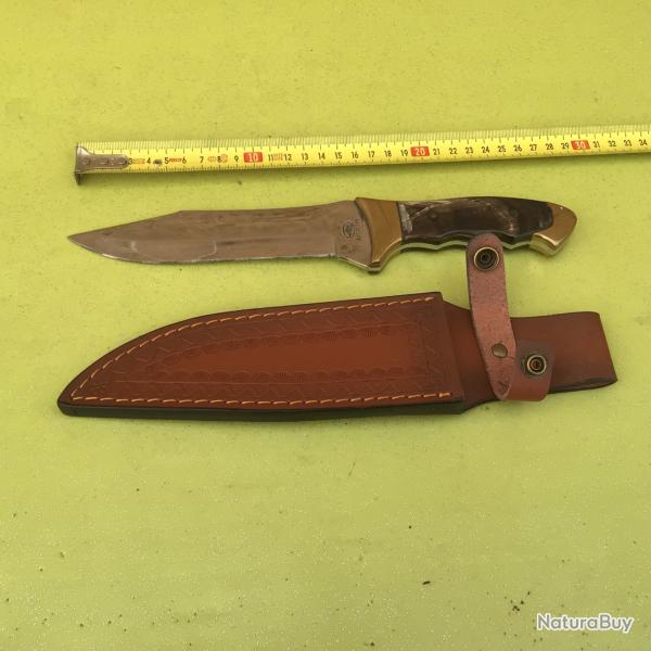VENDU PAR LE-CUIRASSIER TRES BEAU POIGNARD 440-802 HW AVEC FOURREAU CUIR MANCHE CORNE