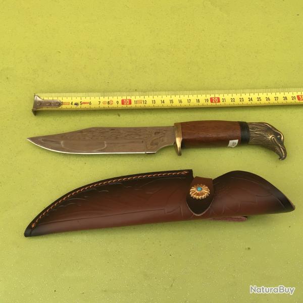 VENDU PAR LE-CUIRASSIER TRES BEAU POIGNARD TETE D'AIGLE AVEC FOURREAU CUIR MANCHE BOIS