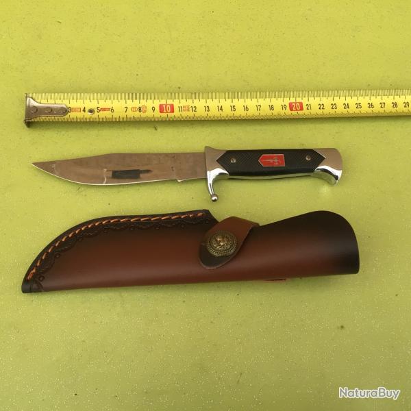 VENDU PAR LE-CUIRASSIER TRES BEAU POIGNARD ESPAGNOL ALBACETE INOX AVEC FOURREAU CUIR MANCHE BAK�LITE