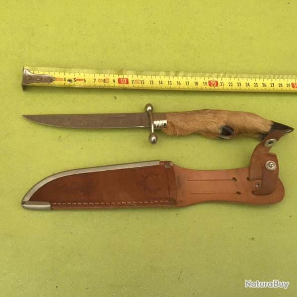 VENDU PAR LE-CUIRASSIER TRES BEAU POIGNARD ALLEMAND ROSTLEL  FOURREAU CUIR MANCHE PATTE DE CERVID�