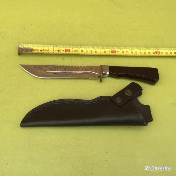 VENDU PAR LE-CUIRASSIER BEAU POIGNARD HUNTER  FOURREAU CUIR MAKER MANCHE BOIS