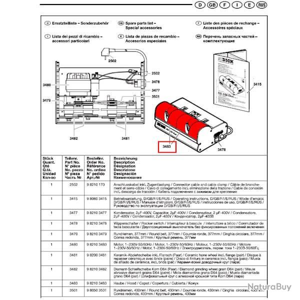 9 8210 3483 Capot double pour Dick RS-150