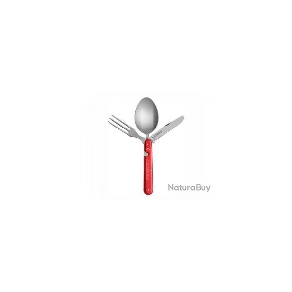 Couteau couvert camping Mercury 3 pi�ces inox d�montables manche aluminium anodis� rouge +�tui