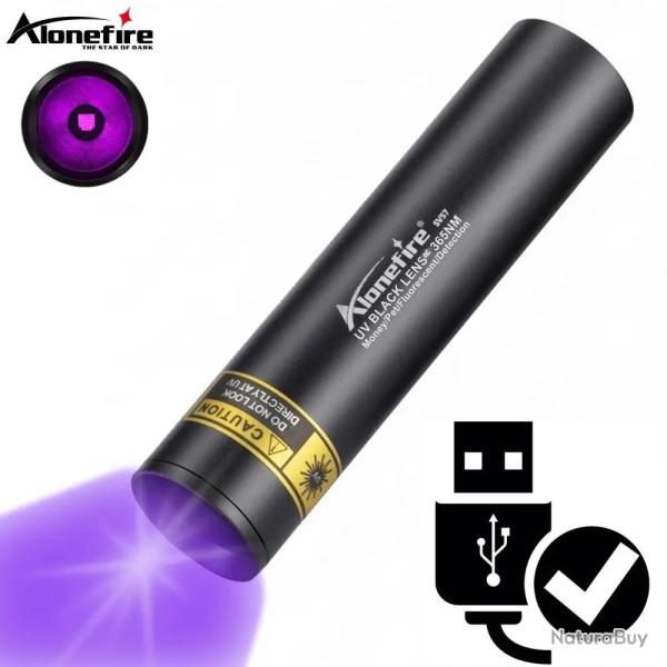 Lampe de Poche UV 365nm 3W Rechargeable USB Certifi�e CE RoHS - D�tecteur Urine Animaux et Scorpions