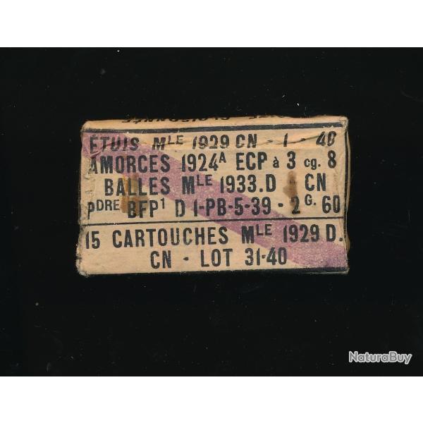 Boite de 15 cartouches Mle 1929D (Lourde) neutralises TBE 1938 WW2  MAGINOT