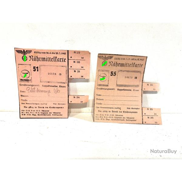 Ancienne carte de ration Allemande R�hrmittelkarte Alsace