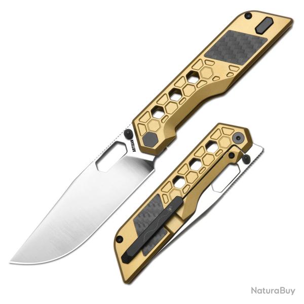 Couteau Artisan Cutlery Beest Lame Acier S35VN Manche Titane Gold/Fibre Carbone Frame ATZ1878GGL
