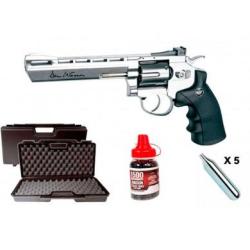 Pack Revolver Dan Wesson chrom&eacute; 6 pouces - billes acier 4.5 mm